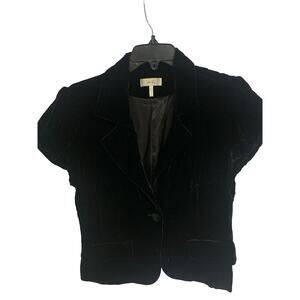 Metro 7 Black Velvet SS Cropped Blazer with Embroidered Back Detail - Size M